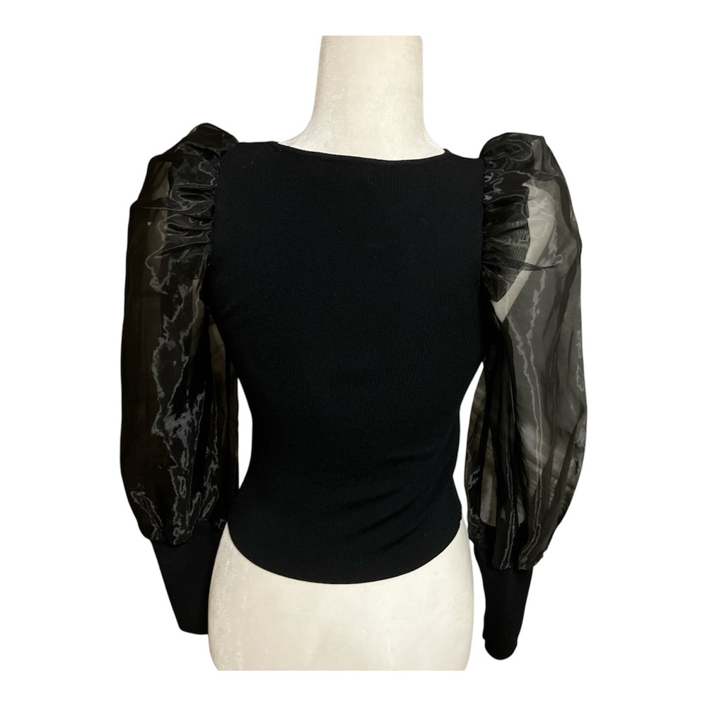 Chic Black Sheer Sleeve Blouse - Picture 3 of 3